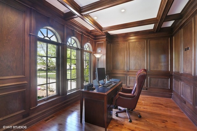 Hinsdale custom home — Wood-paneled private office