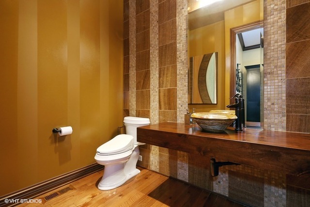 Hinsdale custom home — Powder room with custom wood vanity