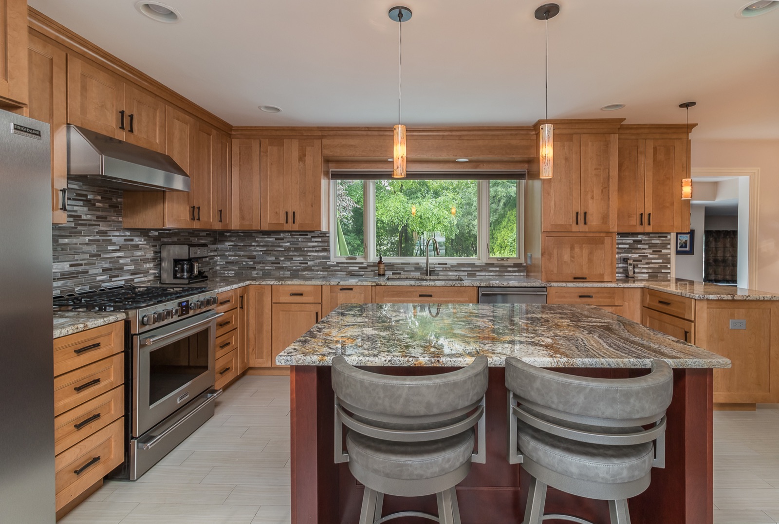 Completed Lincolnwood kitchen renovation — Kitchen island facing the garden