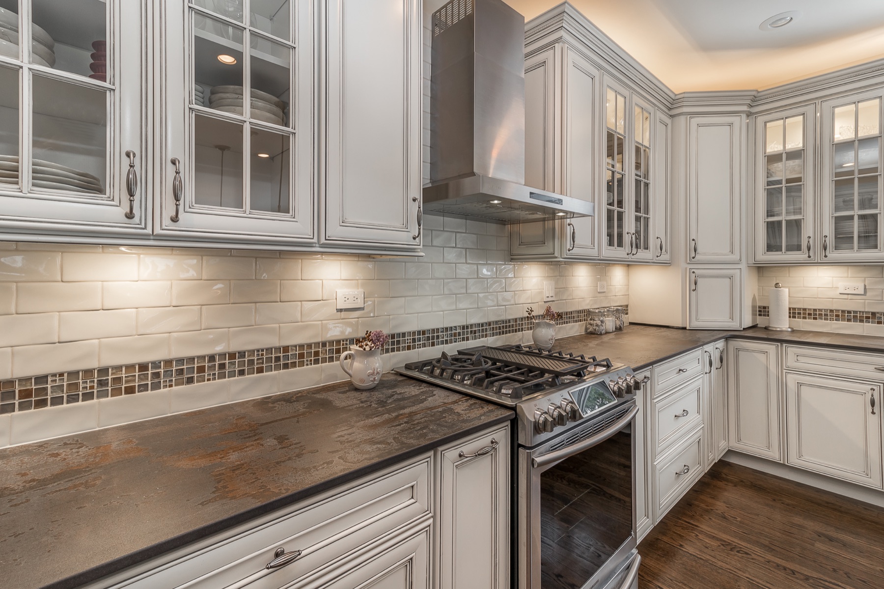 Completed Lombard renovation — Range and tile backsplash